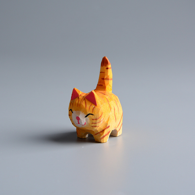 Miniature Orange Wooden Cat Ornament