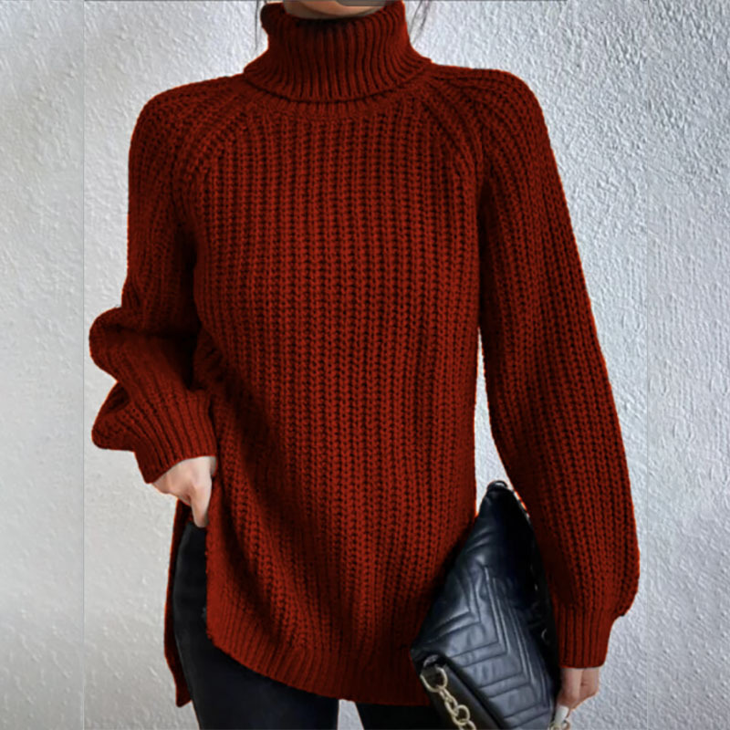 Women's Acrylic Turtleneck Split-Hem Sweater