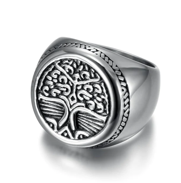 Stainless-Steel Tree-of-Life Signet Ring