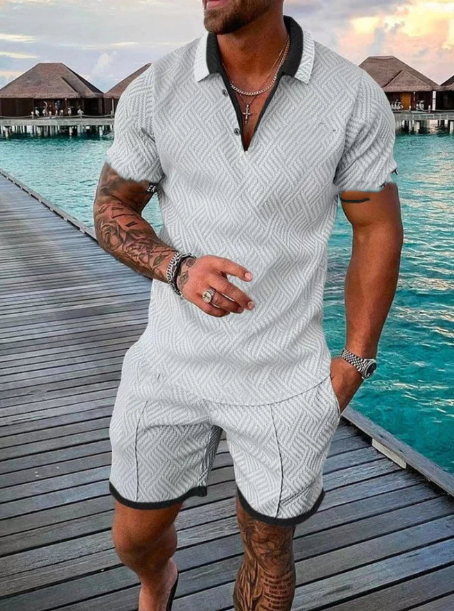 White Cotton Polo and Piped Shorts Set