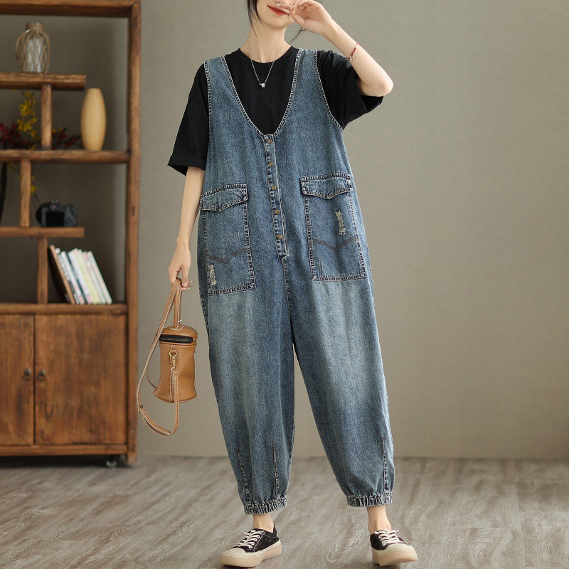 Women’s Blue Polyester Tank Jumpsuit