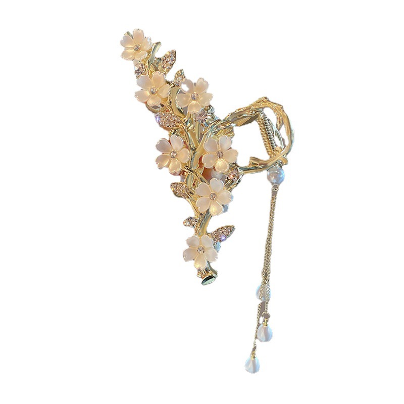 Gold-Tone Floral Tassel Hair Claw Clip
