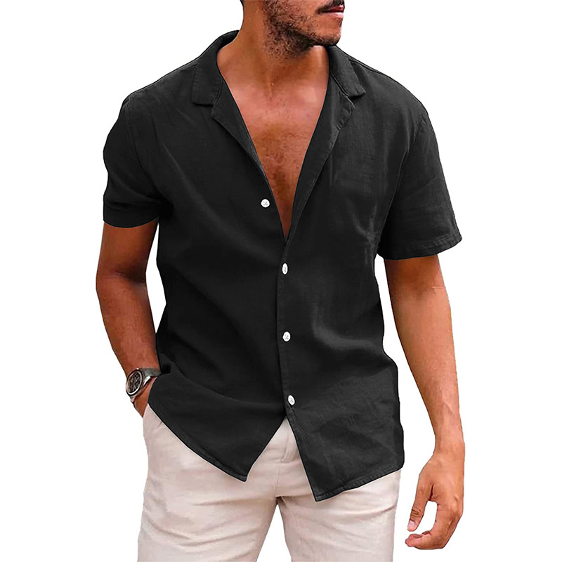 Men’s Cotton-Linen Blend Short-Sleeve Shirt