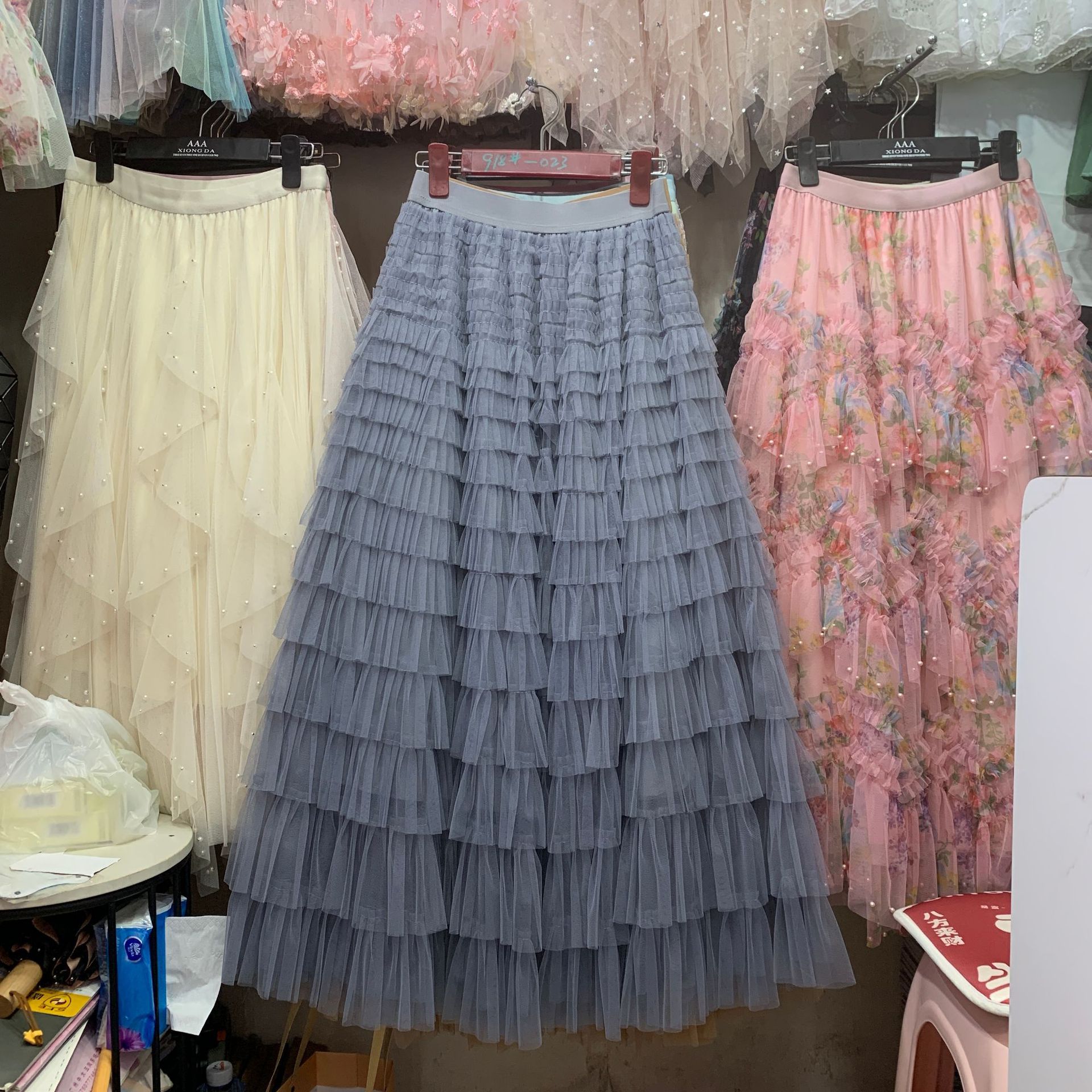 Women's Tiered Mesh Maxi Skirt — Grey XL
