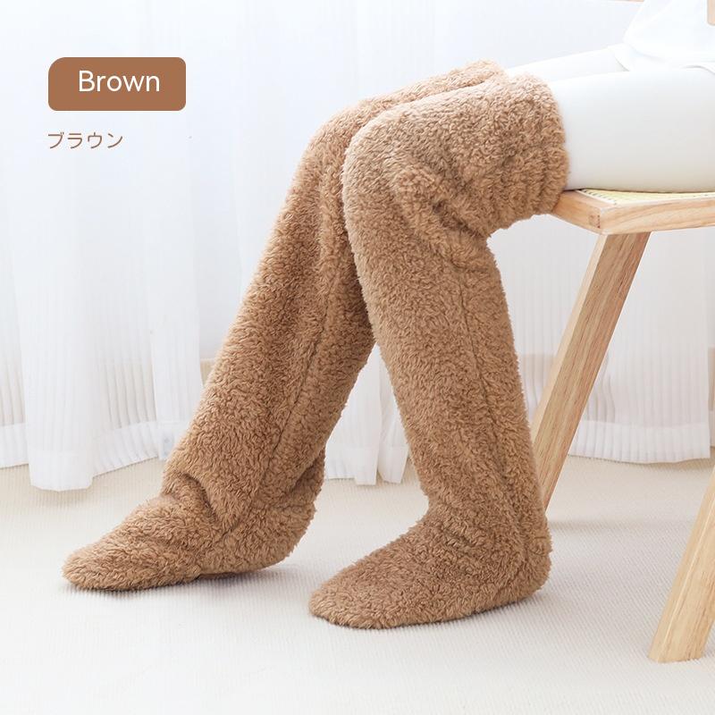 Cotton Plush Lounge Socks with Openable Toes, One Pair