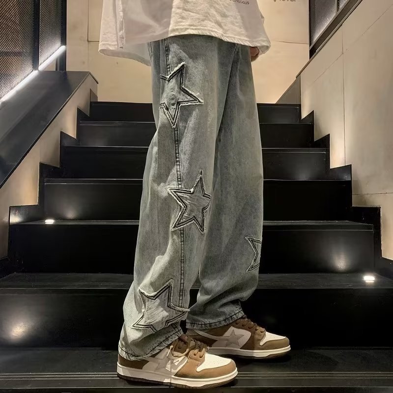 Men’s Blue Star-Outline Wide-Leg Trousers