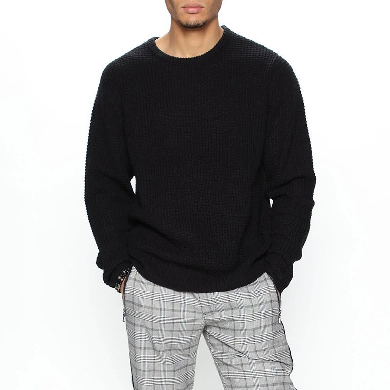 Men’s Black Polyester Crewneck Knit Top