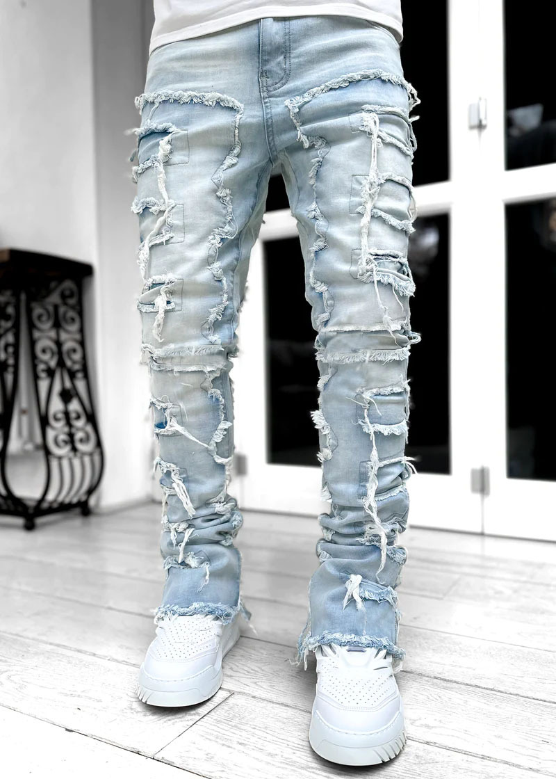 Men’s Fringed-Patch Stacked Jeans
