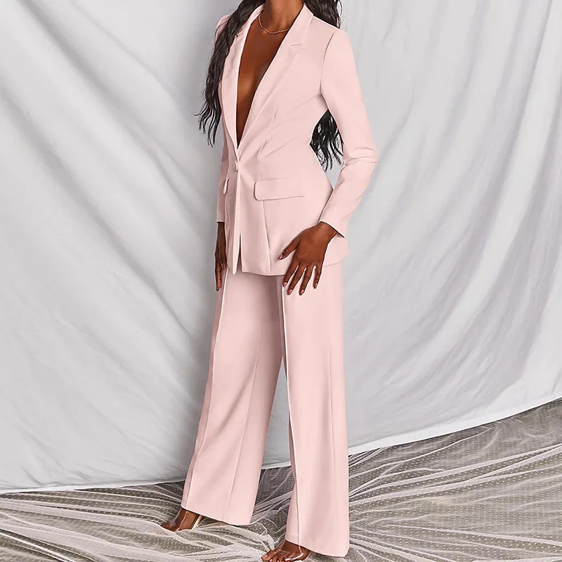 Women’s Pink Polyester Blazer and Trousers Set