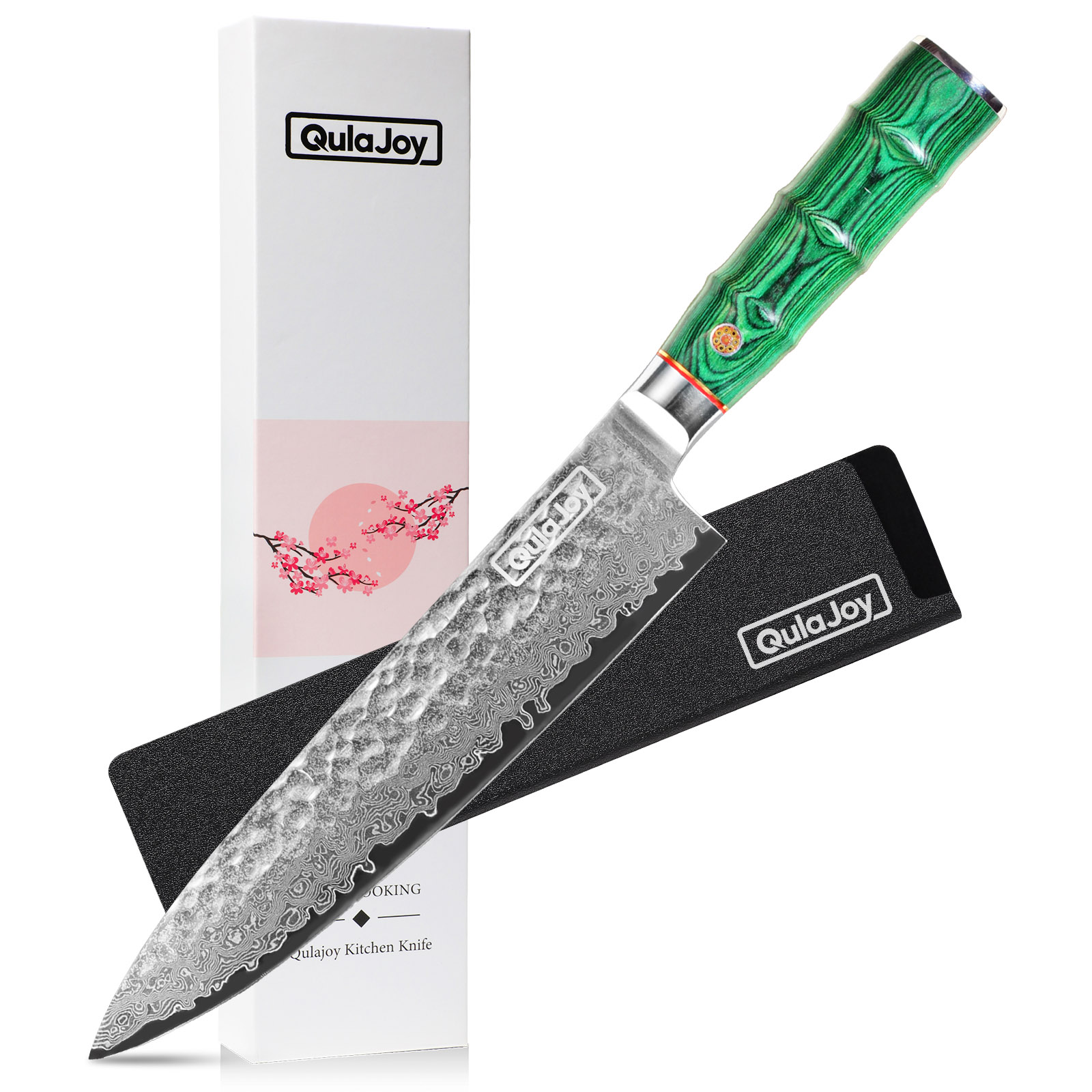 Qulajoy Chef Knife with Green Wood Handle