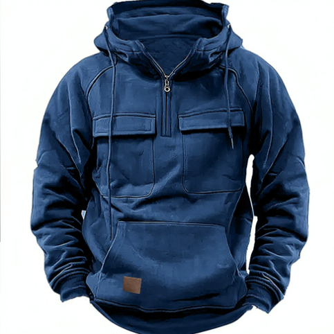Men's Polyester Partial-Zip Hooded Pullover