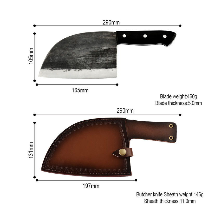 Round-Head Kitchen Cleaver with Leather Case