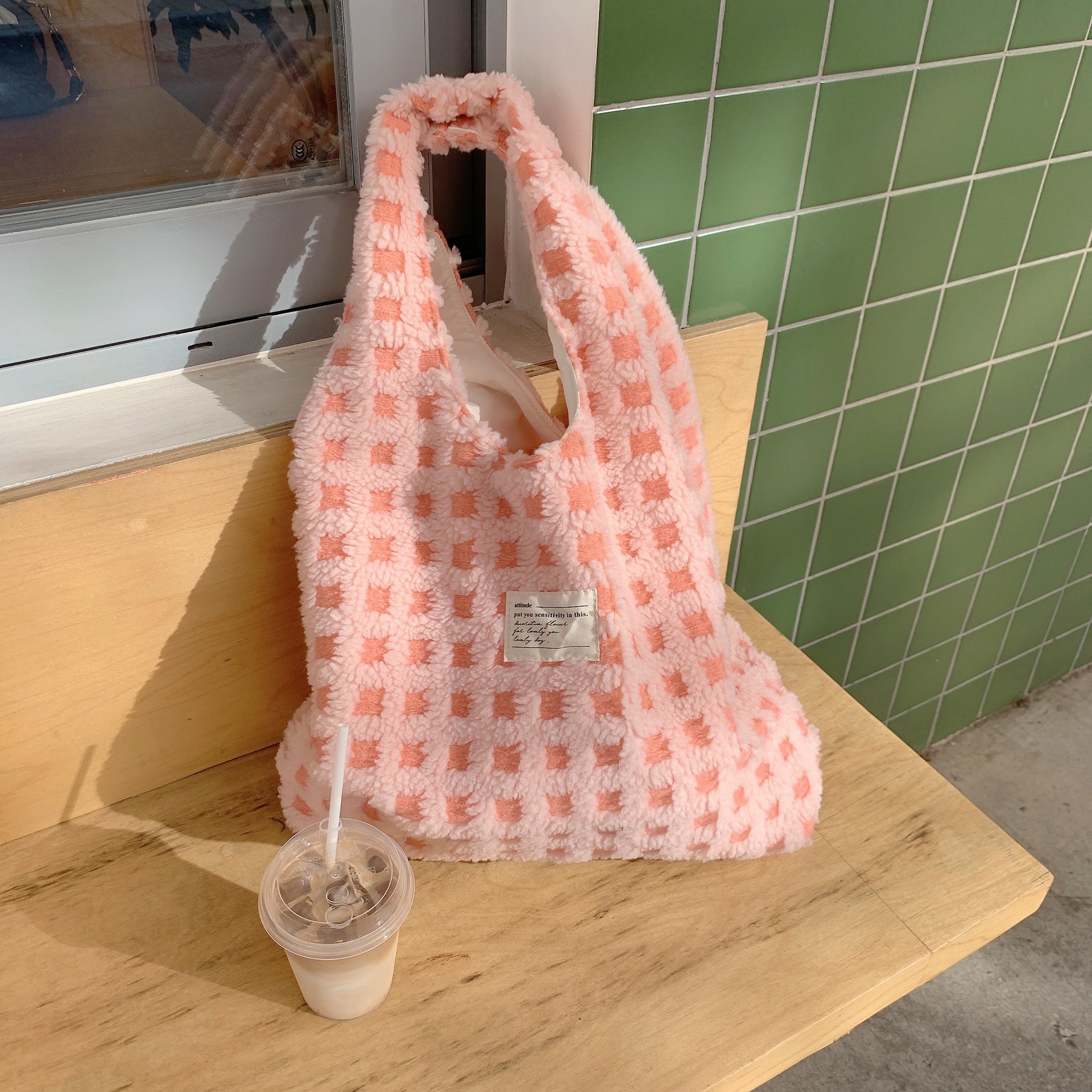 Plush Check Tote Bag