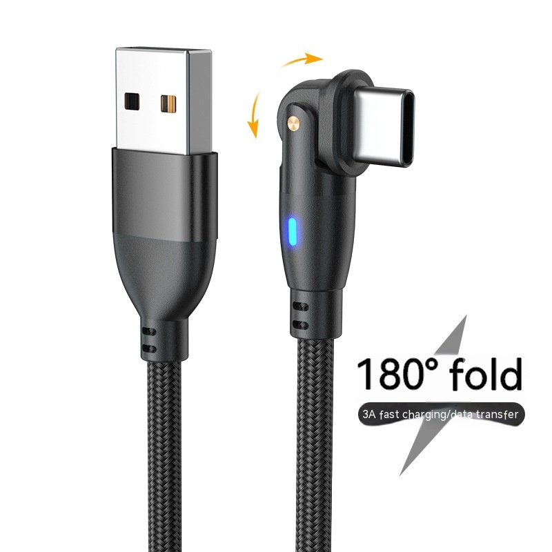 Black 1-Meter USB-A to USB-C Cable with Folding Connector