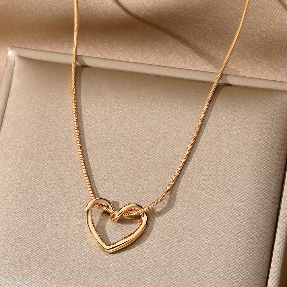 Gold-Tone Heart Pendant Snake-Chain Necklace