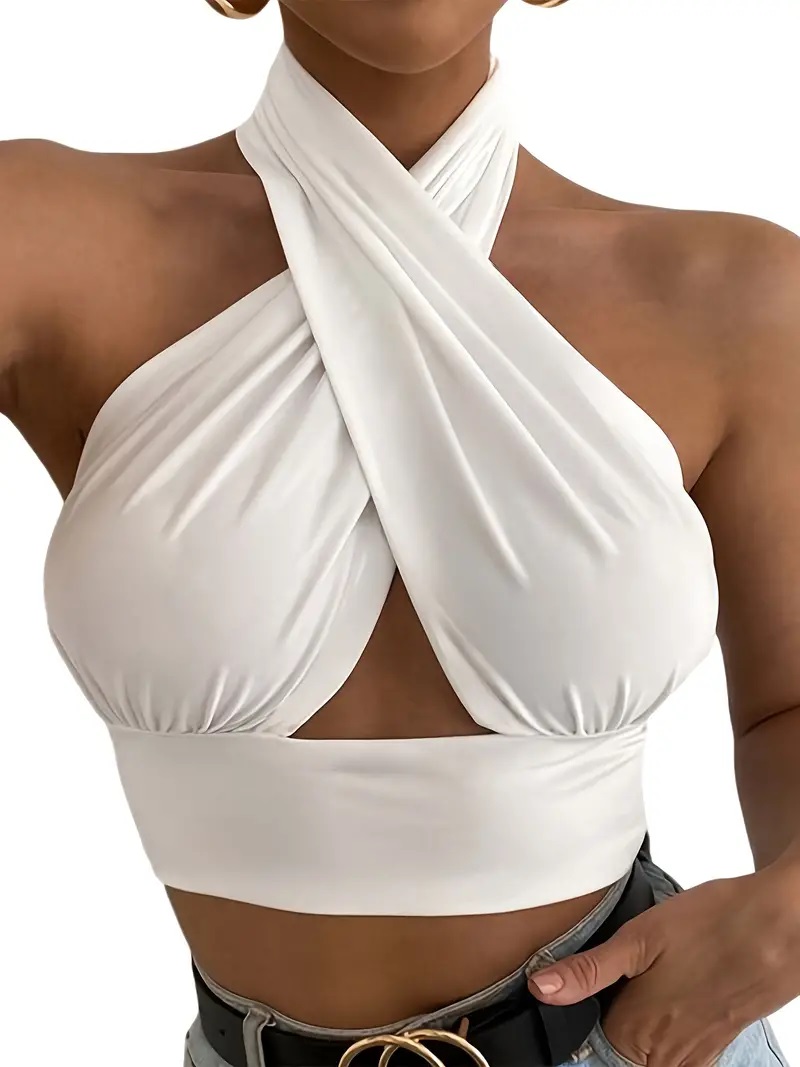 Women's Polyester Cross-Halter Top