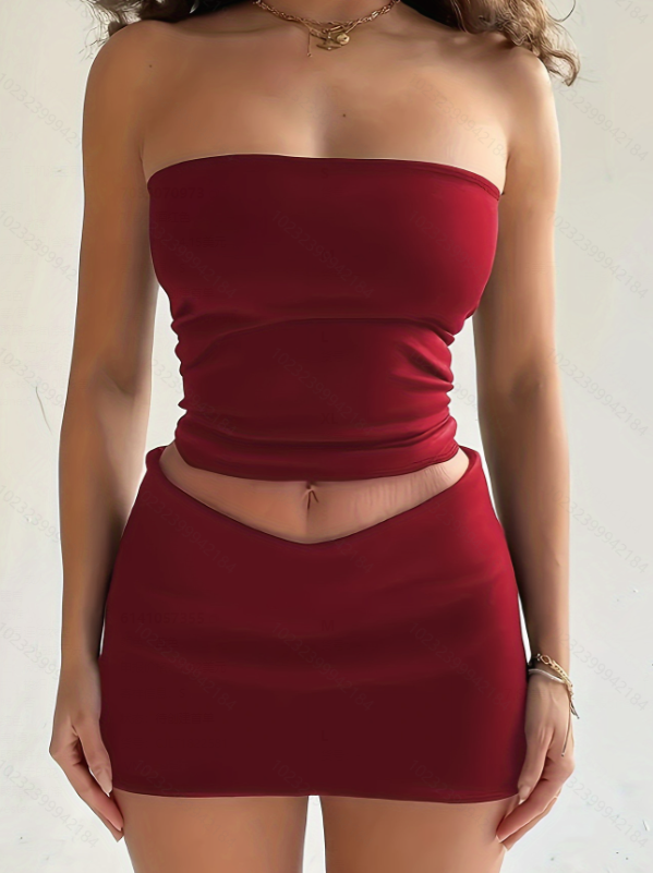 Women's Strapless Top and Short Skirt Set