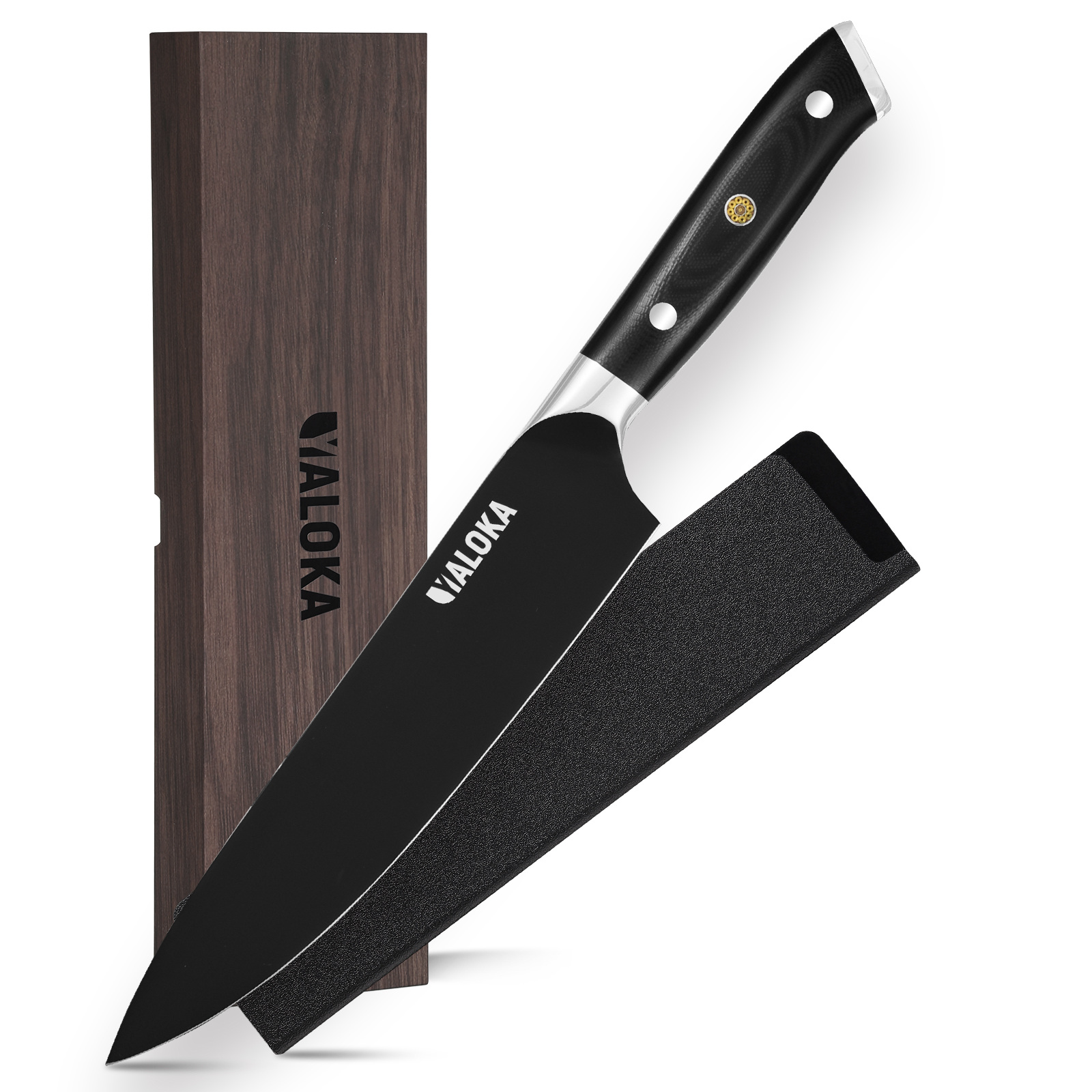 YIALOKA Black-Blade Chef Knife with G10 Handle