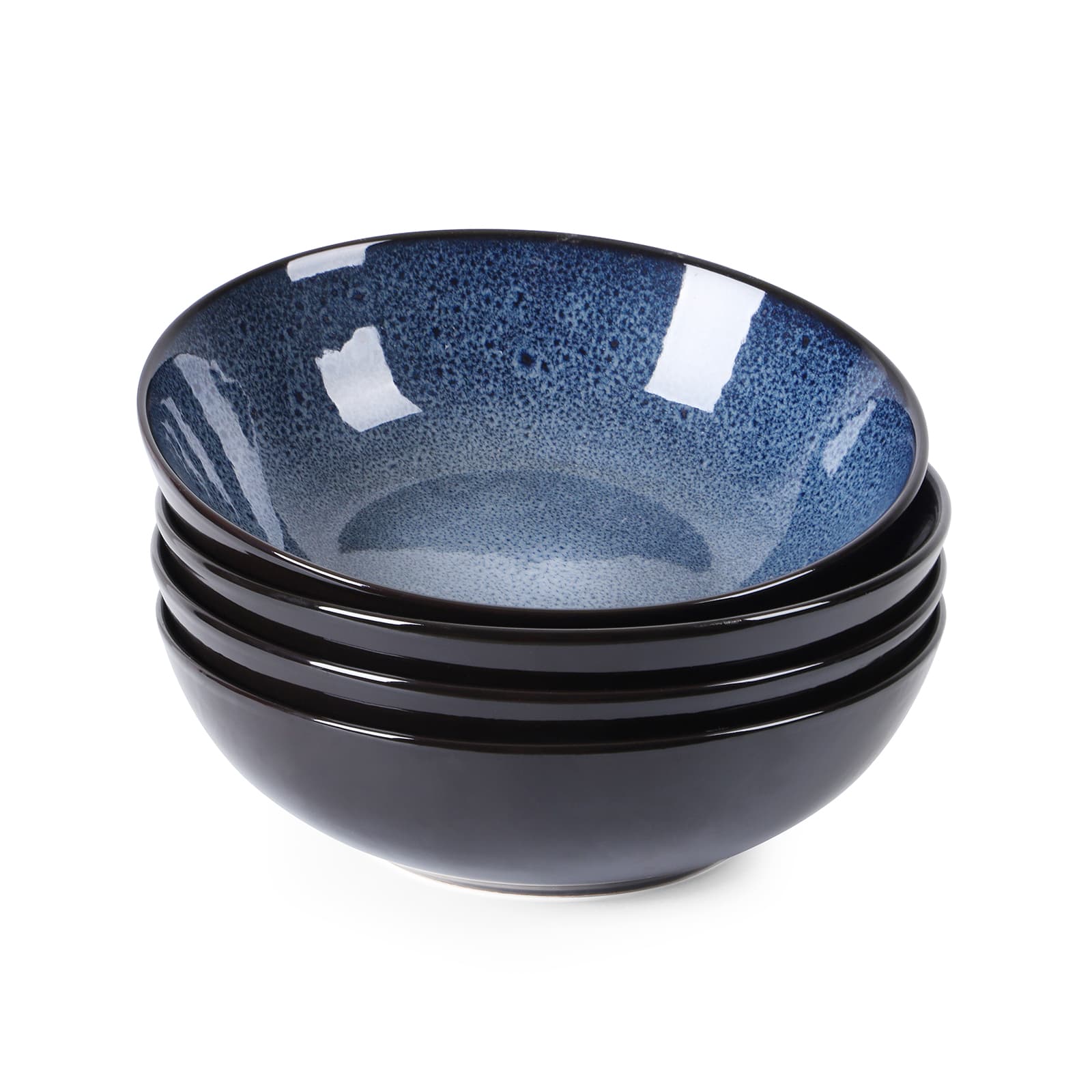 Four Peacock-Blue Ceramic Pasta Bowls
