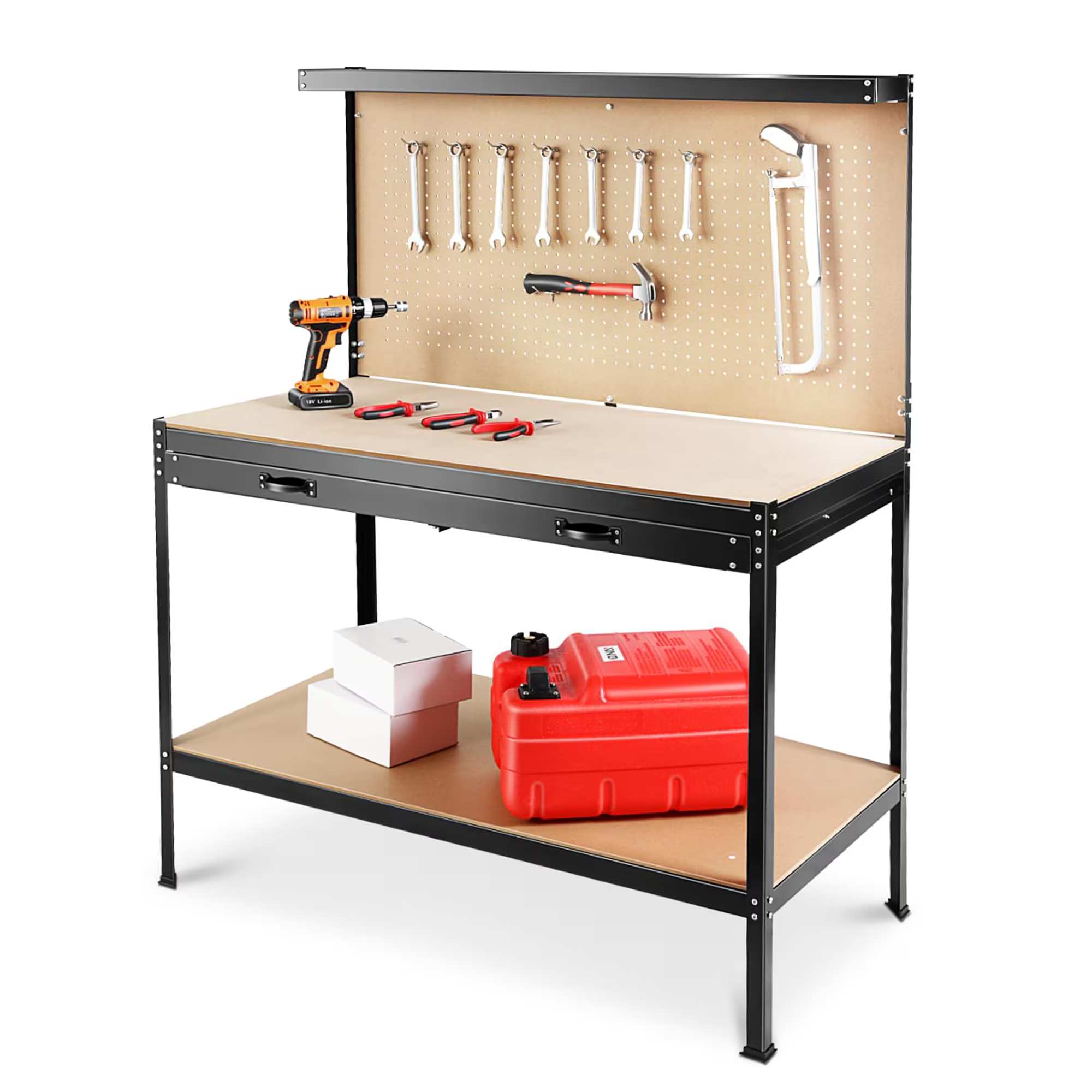 48-Inch Workshop Bench with Drawer and Pegboard