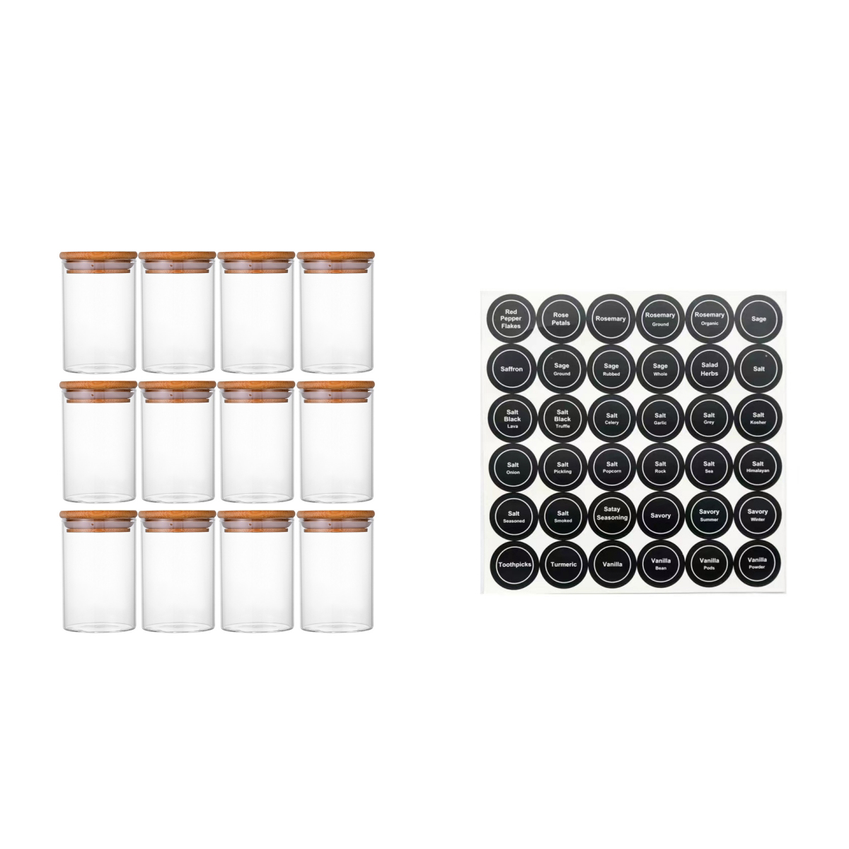 Twelve 8.5 oz Round Glass Jars with Bamboo Lids