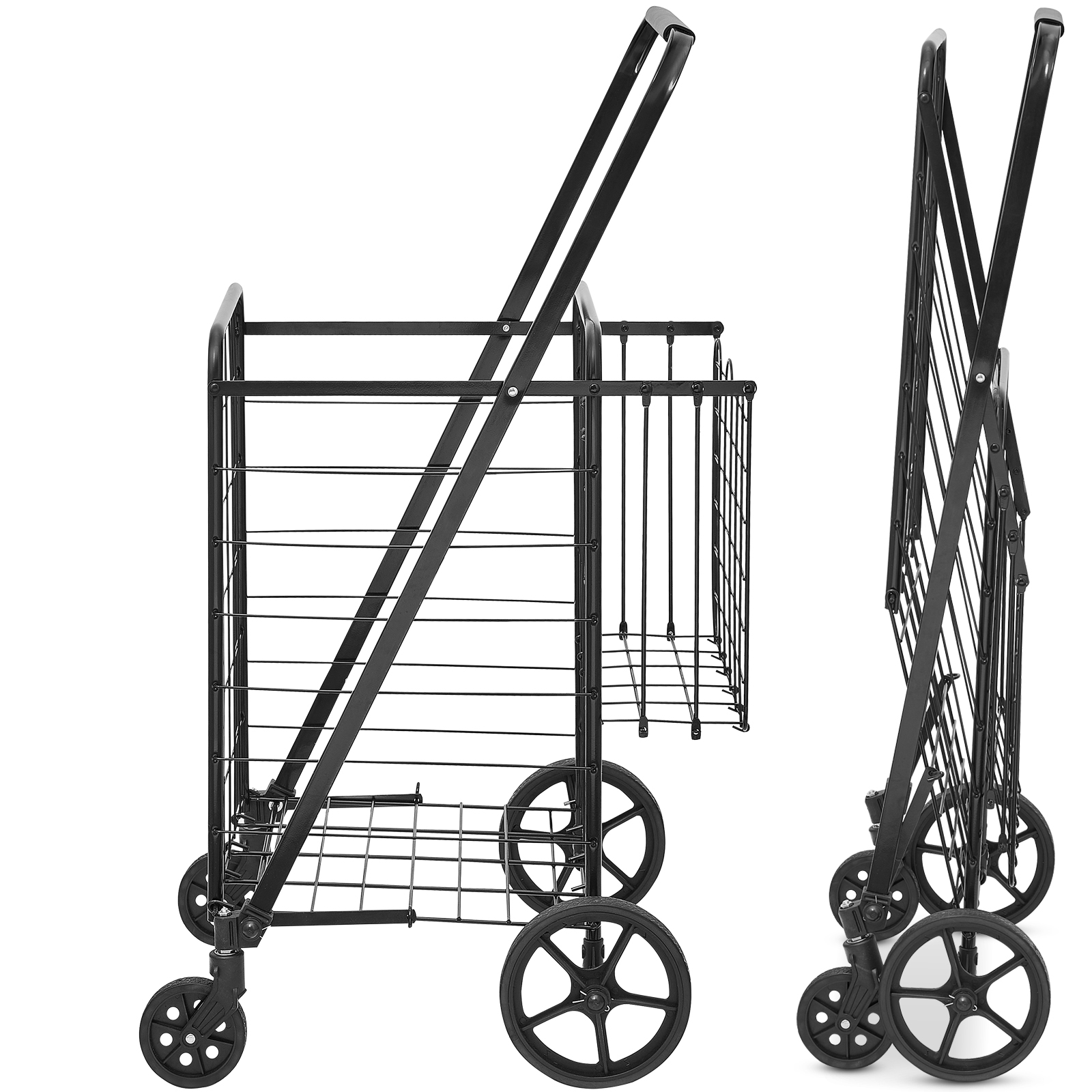 VEVOR Folding Double-Basket Shopping Cart