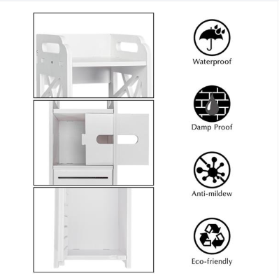 White Narrow Bathroom Storage Cabinet