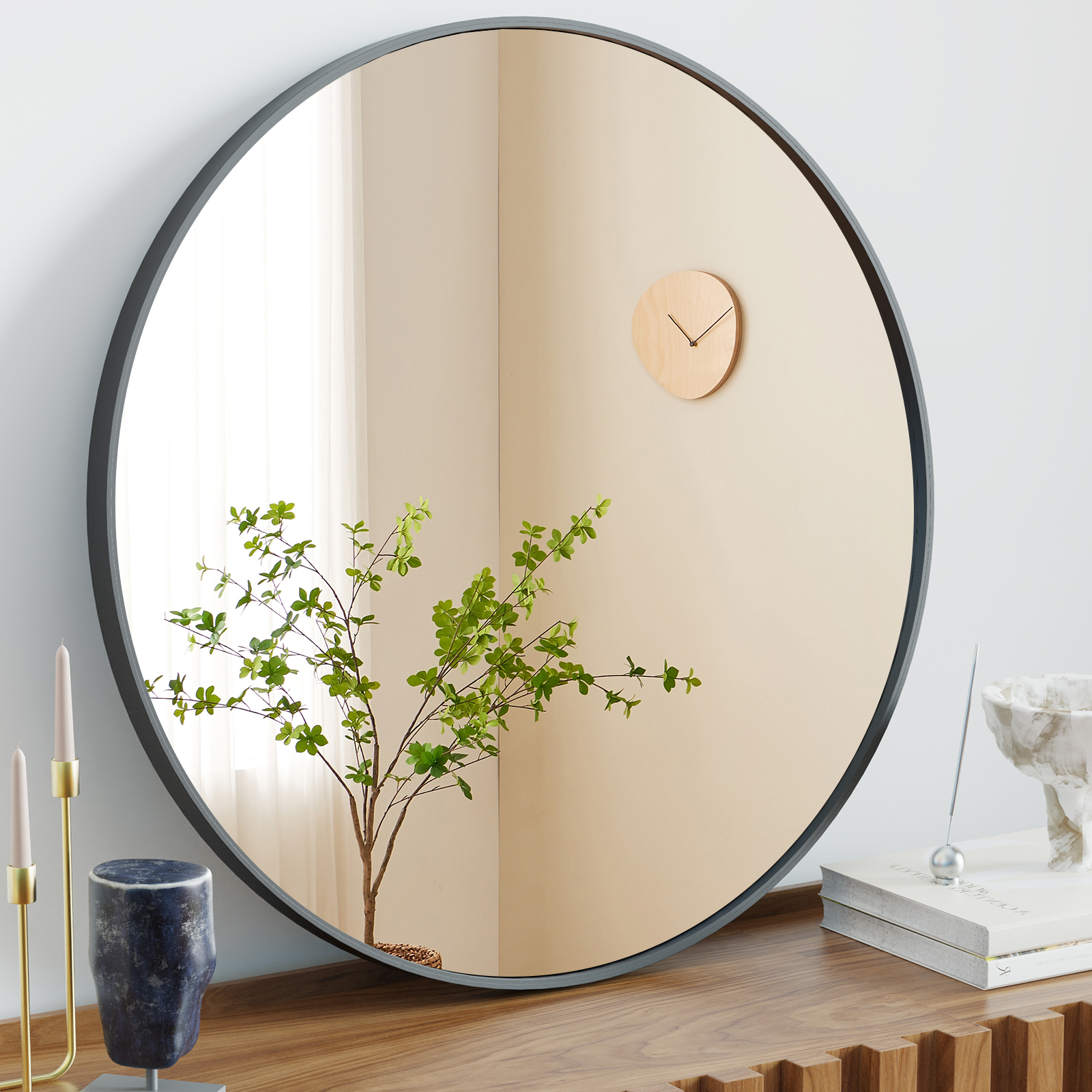 Sweetcrispy 20-Inch Round Black Wall Mirror