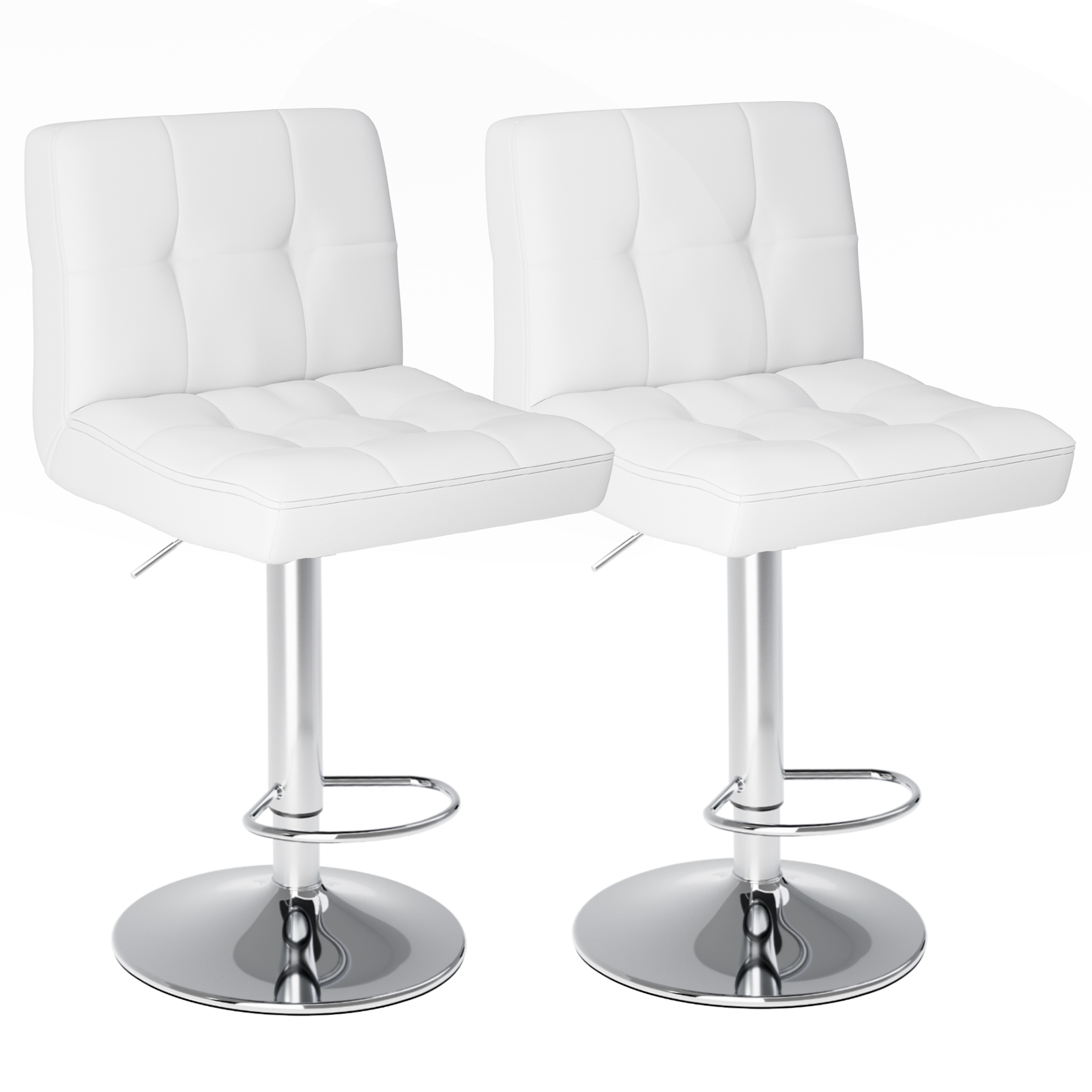 Two White Adjustable Swivel Bar Stools