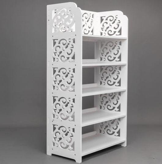 White Five-Tier Carved Shoe Rack
