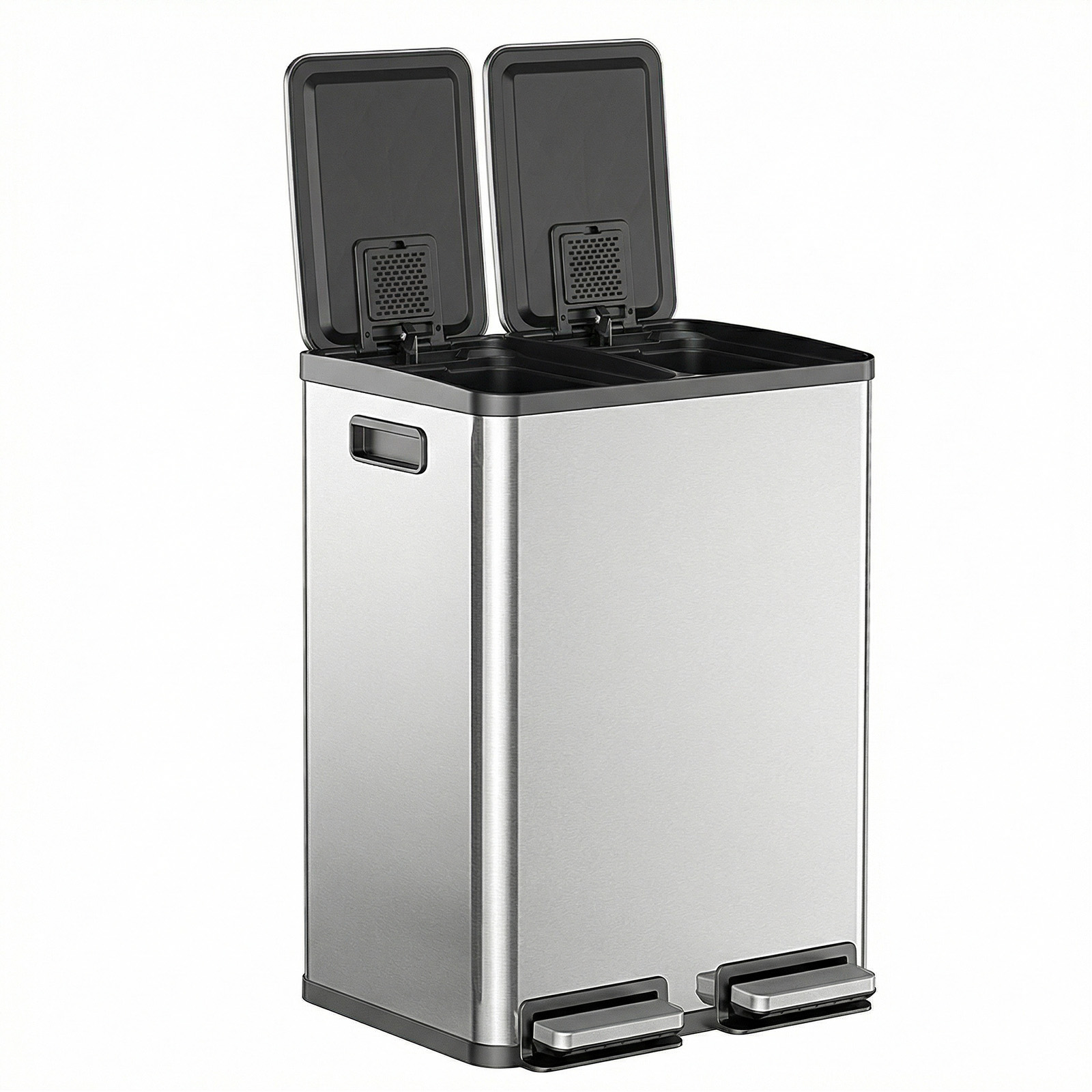 60-Liter Stainless Steel Dual-Compartment Pedal Bin