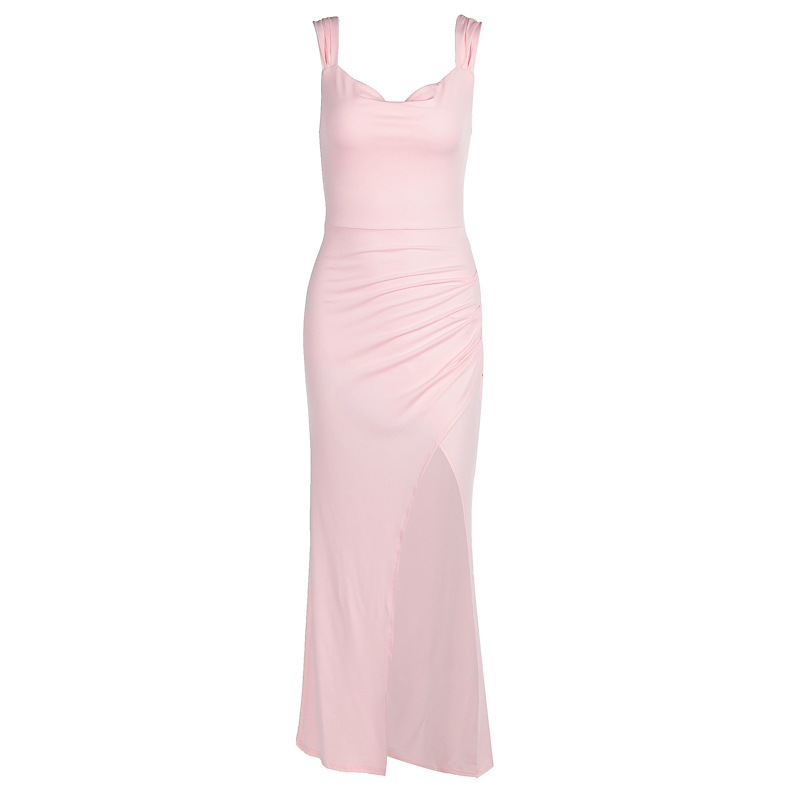 Pink Back-Tie Slit Dress