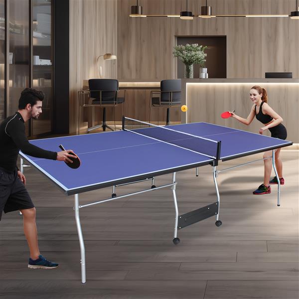Blue 8-Foot Folding Table-Tennis Set