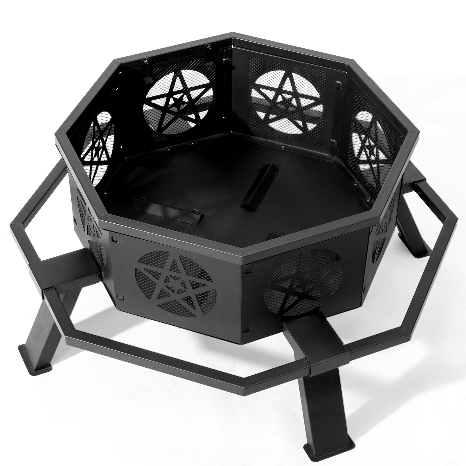 Black Octagonal Star-Cutout Wood Fire Pit