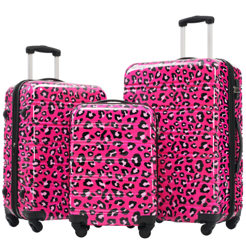 Three-Piece Hot Pink Leopard Spinner Luggage Set