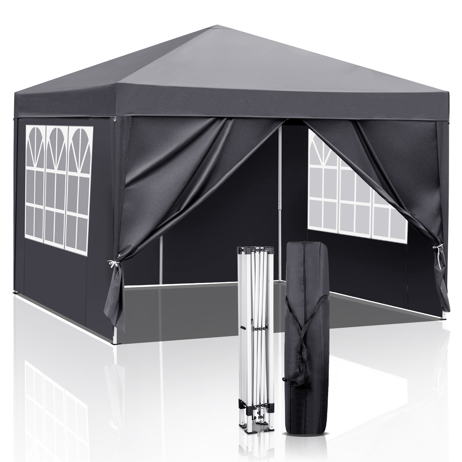 Dark Gray Pop-Up Canopy with Four Sidewalls