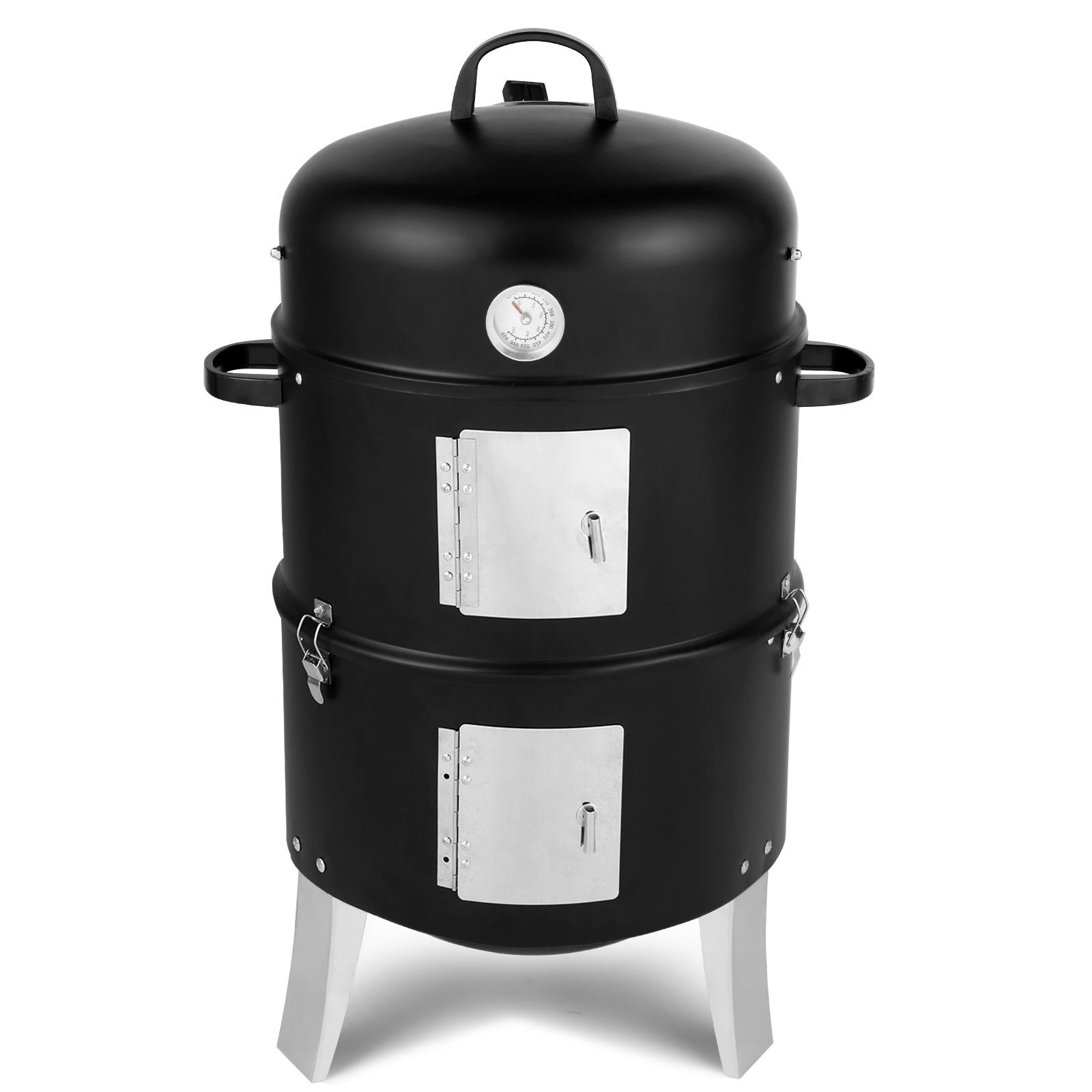 Black Vertical Charcoal Smoker with Two Cooking Grates