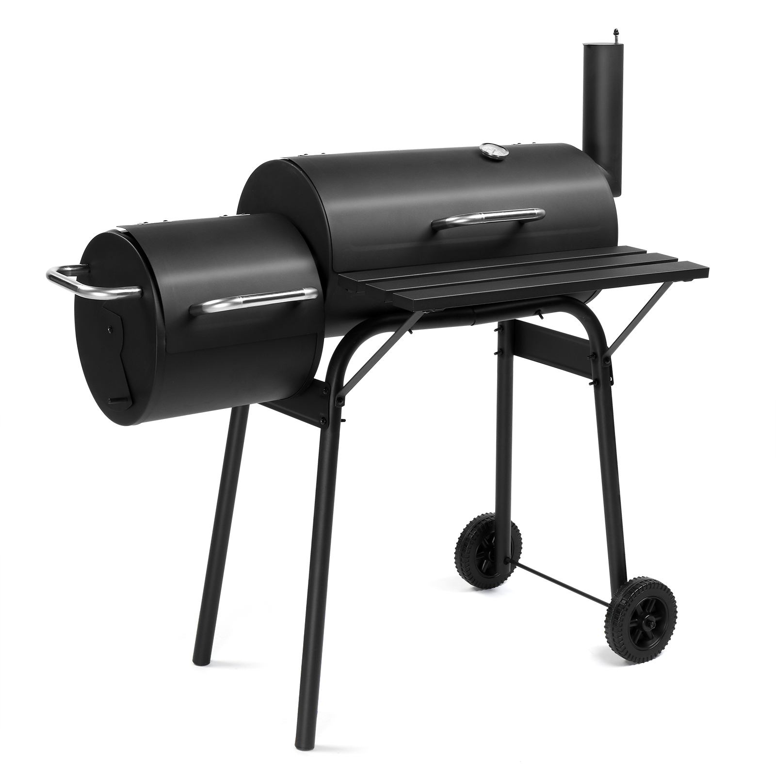 Black Barrel Charcoal Grill with Offset Smoker