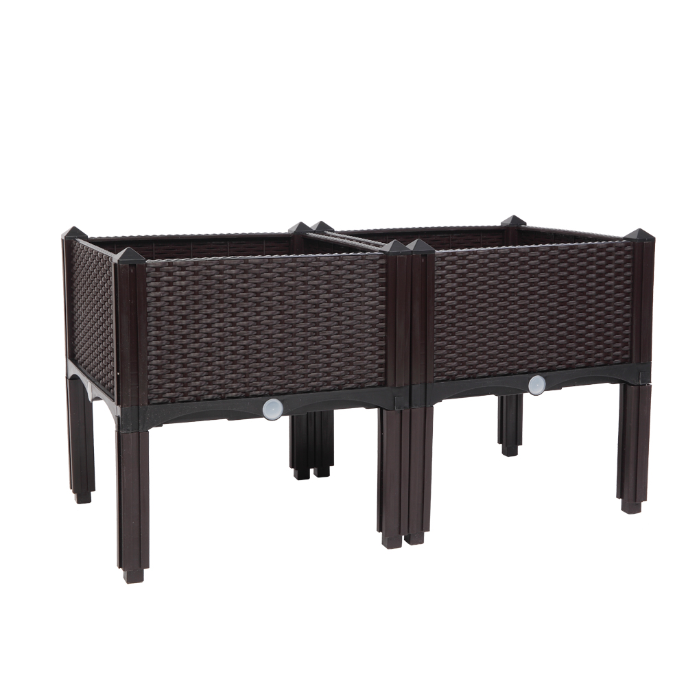 Two Brown Modular Raised Planter Boxes