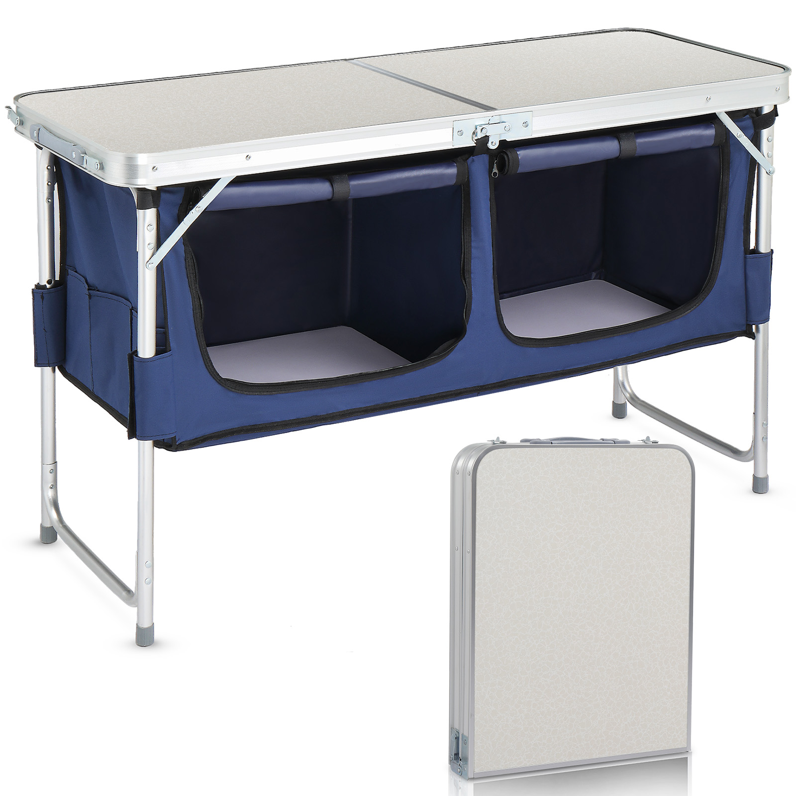 Folding Camping Table with Two Fabric Storage Compartments