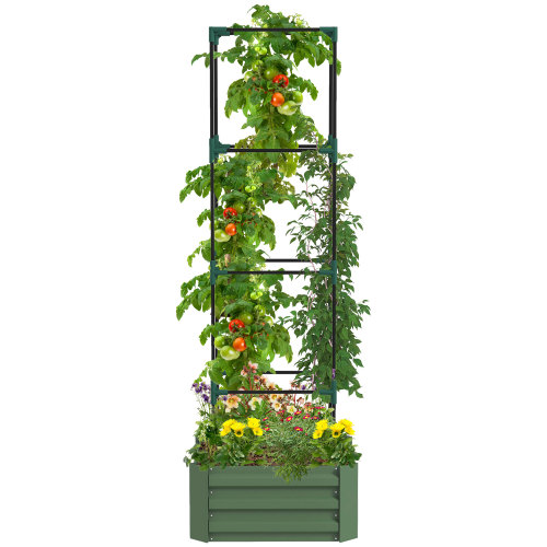 Outsunny Green Raised Garden Bed with Trellis