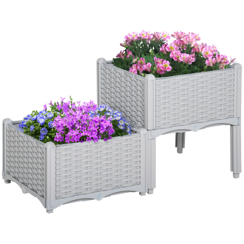 Outsunny Gray Raised Planter Set — Two Pieces