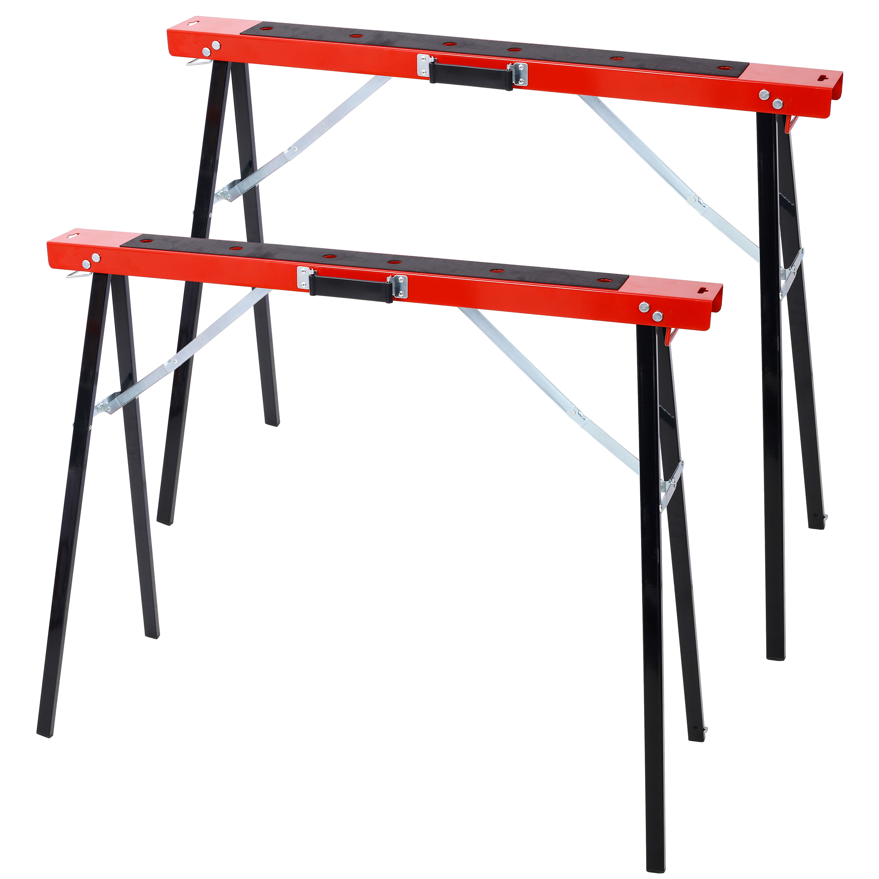 Red Folding Metal Sawhorse Pair