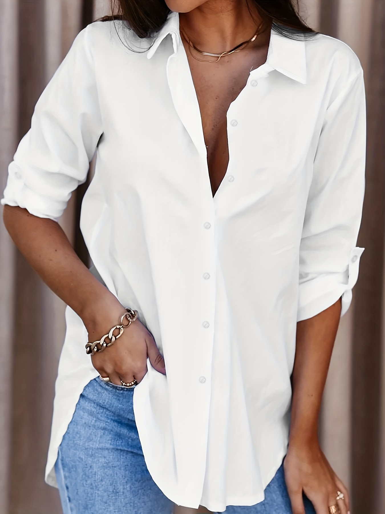 White Long-Sleeve Button Shirt