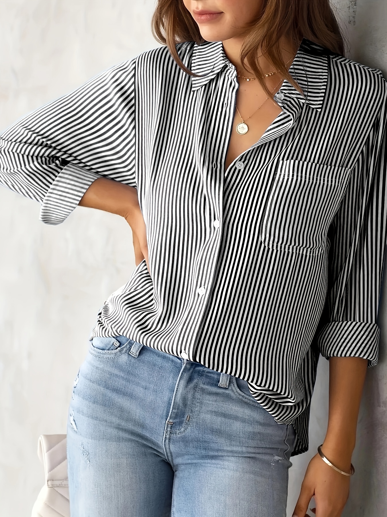 Black Striped Oversized Button Shirt — 1XL to 5XL