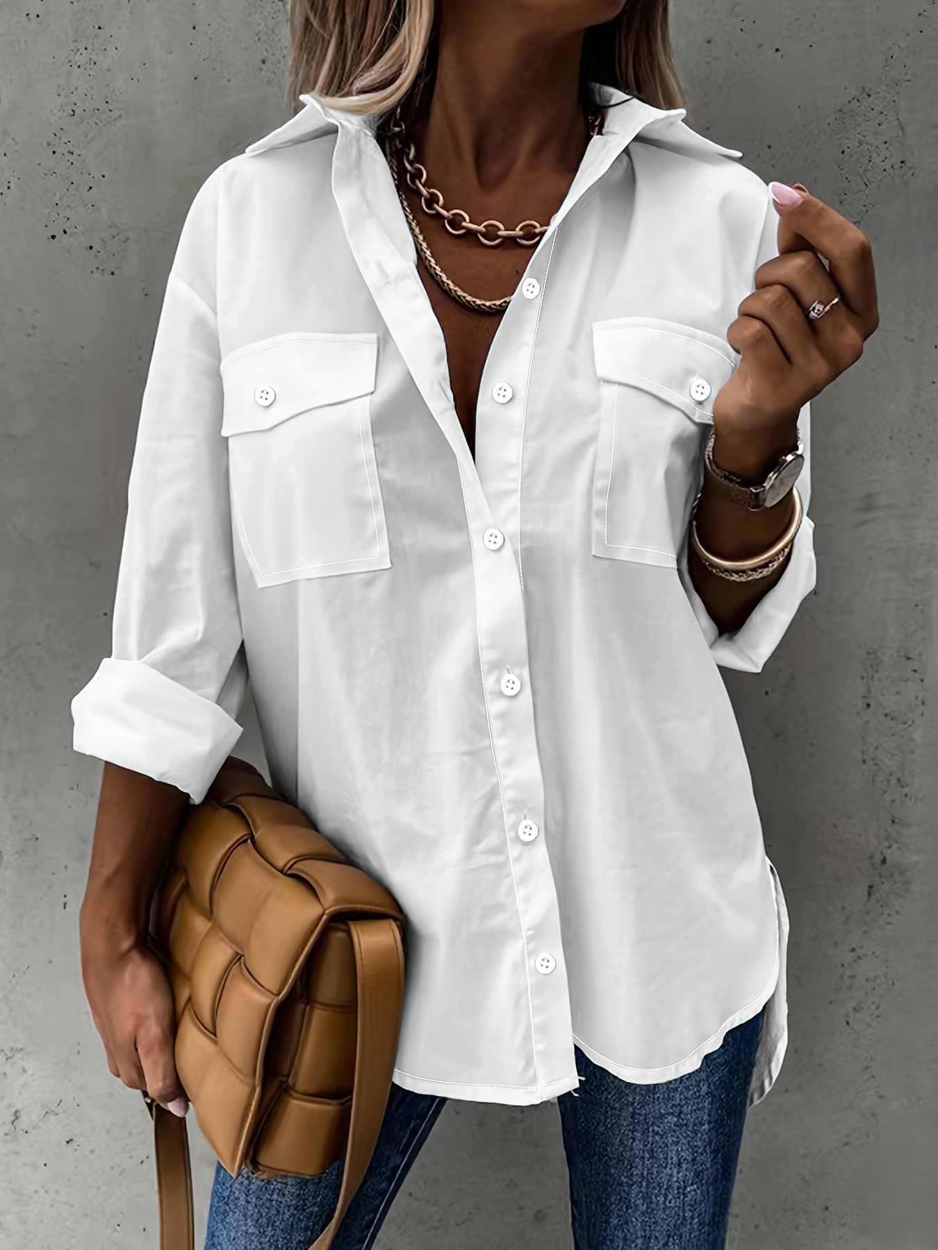 White Longline Two-Pocket Button Shirt
