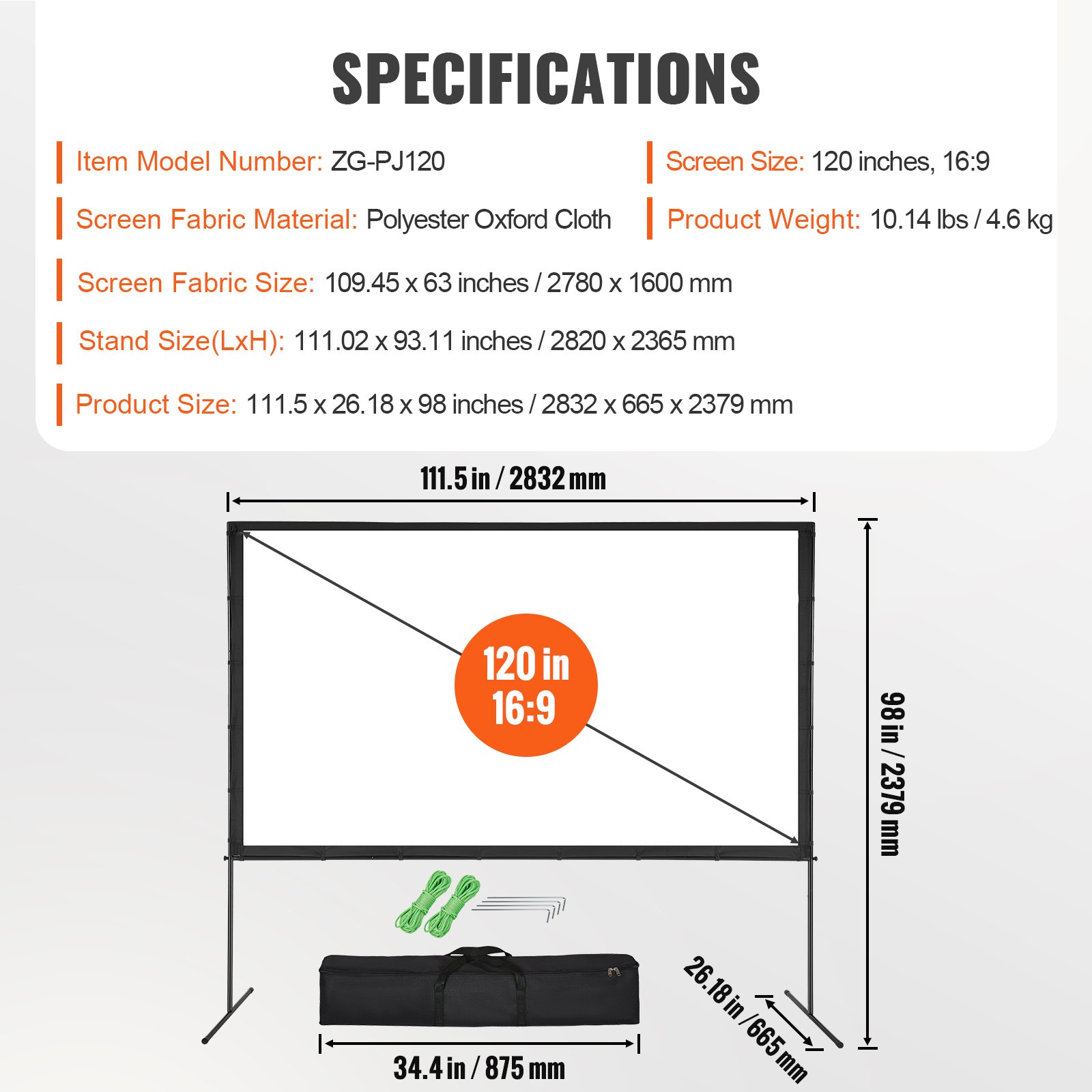 VEVOR 120-Inch Projection Screen with Stand
