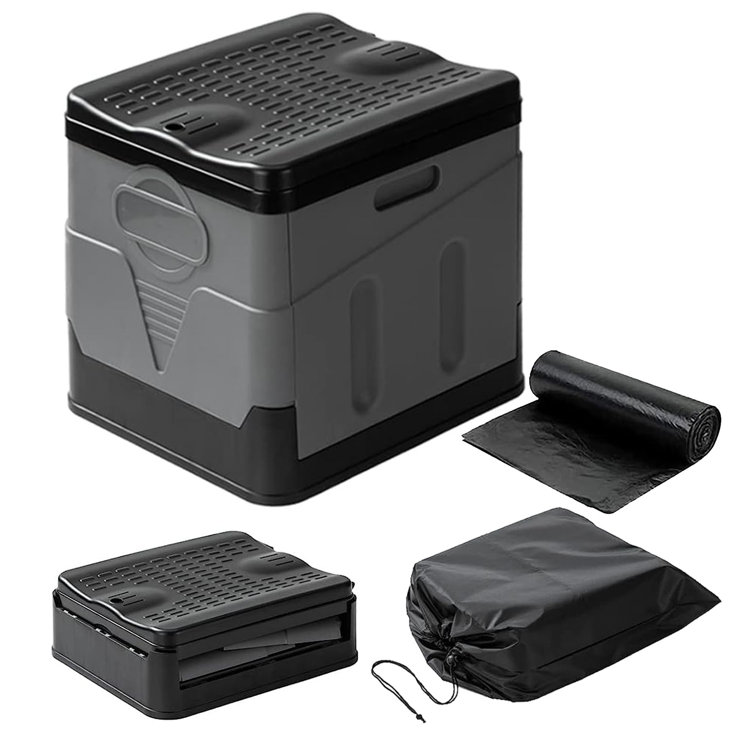 Gray Folding Portable Toilet with Bags