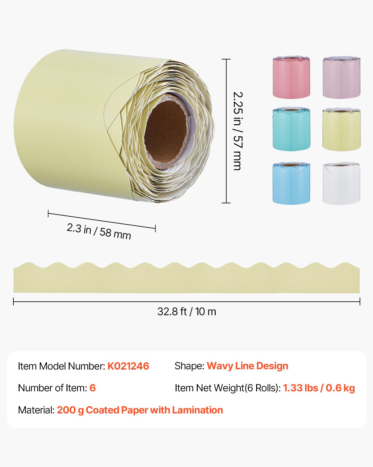 Six Pastel Scalloped Bulletin Board Border Rolls