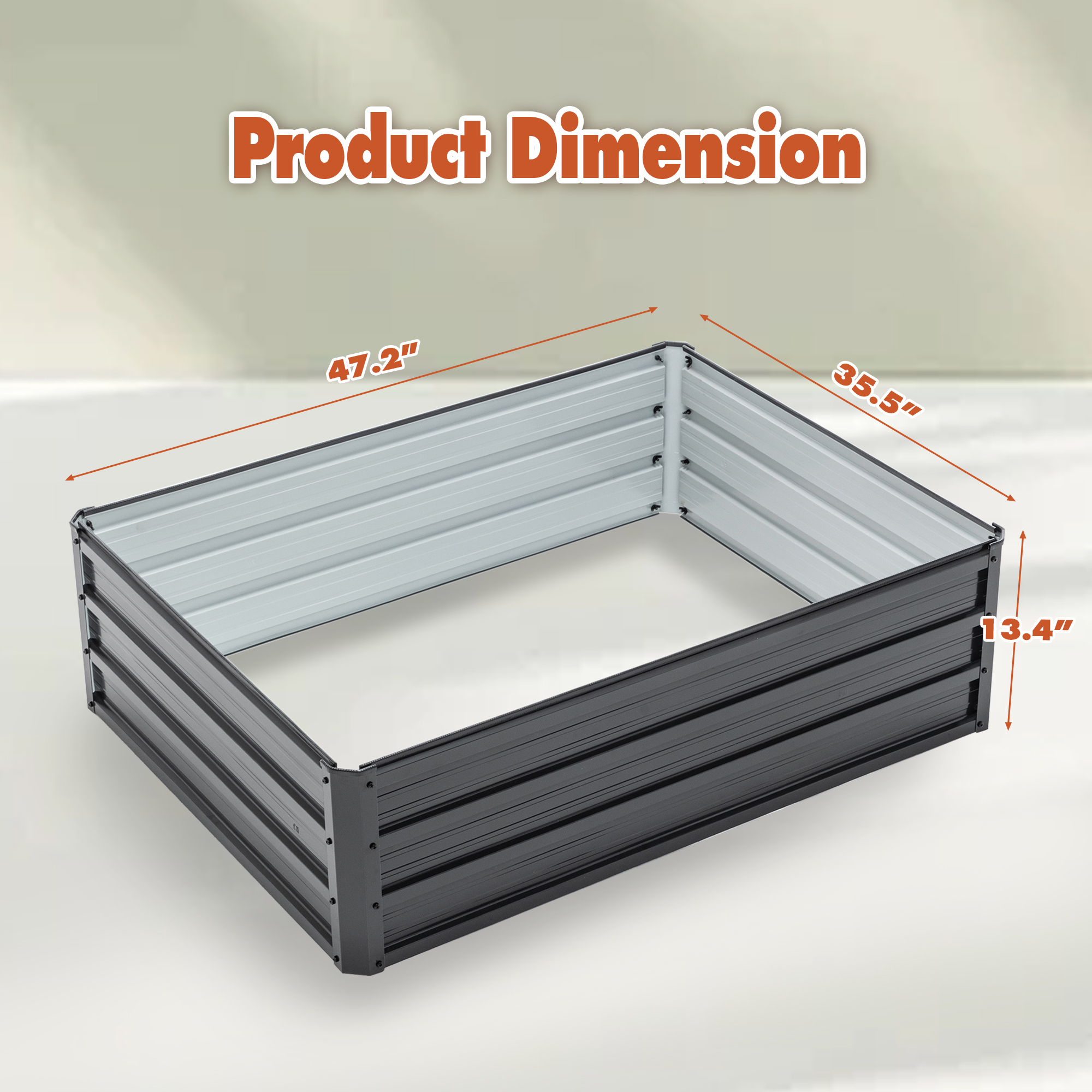 Black Galvanized Raised Garden Bed — 4 × 3 × 1 ft Label